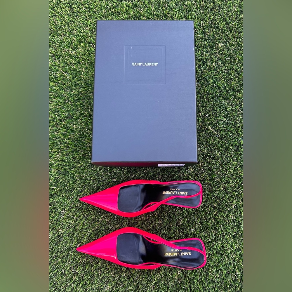 YSL Patent Calfskin Paloma 105 Slingback Pumps Size 39